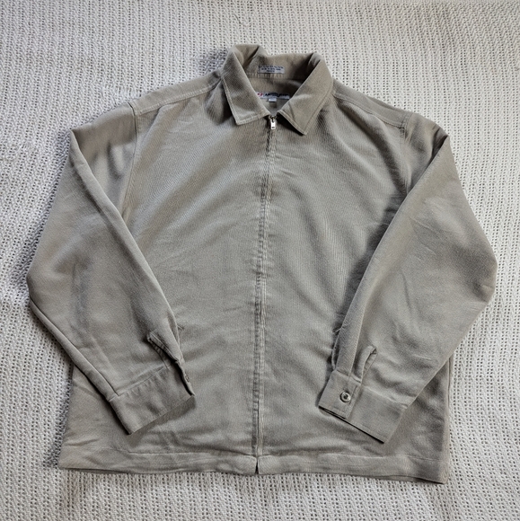 VTG Y2K Anchor Blue Full Zip Beige Harrington Jacket Lightweight Shacket Mens XL - Picture 1 of 10